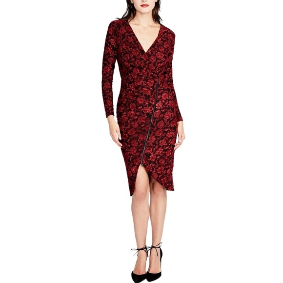 RACHEL ROY Sophisticated Floral Asymmetrical Zipper Front Cocktail Dress - Picture 2 of 8